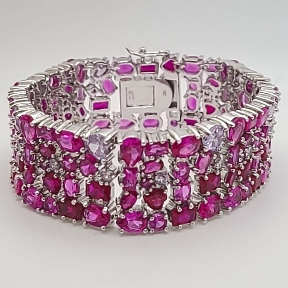 Rare Charles Winston Ultra Glam .925 Bracelet Tennis 7.5" Pink White CZ